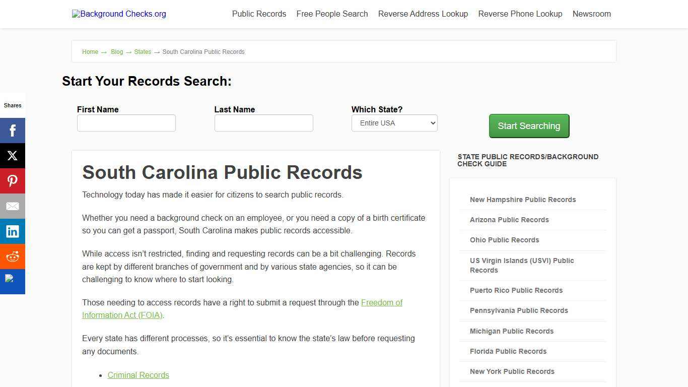 South Carolina Background Checks | backgroundchecks.org